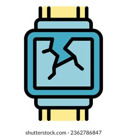 Gebrochene, intelligente Uhr Symbol-Umriss-Vektorgrafik. Kontrolle der Sicherheit. Paketfarbe prüfen