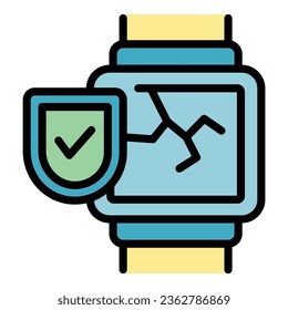 Broken smartwatch icon outline vector. Safety electronic. Control safety color flat