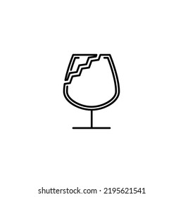 broken snifter glass icon on white background. simple, line, silhouette and clean style. black and white. suitable for symbol, sign, icon or logo