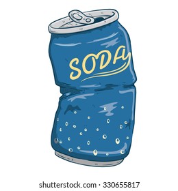 Broken Soda Can Soft Drink With Blue Color And Doodle Or Sketchy Style
