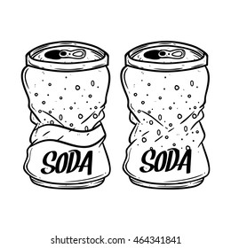 Broken soda can with text using doodle or hand drawing style