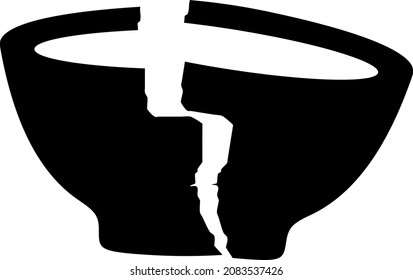 Broken soup bowl vector illustration on a white background. An isolated flat icon illustration of broken soup bowl.