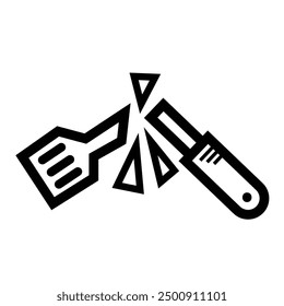 Broken spatula icon illustration isolated on square white background. Simple flat outlined cartoon art styled drawing.