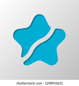 Broken star icon. Canceled rate, not favourite, unlike. Paper design. Cutted symbol with shadow