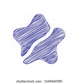 Broken star icon. Canceled rate, not favourite, unlike. Hand drawn sketched picture with scribble fill. Blue ink. Doodle on white background