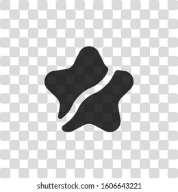 Broken star icon. Canceled rate, not favourite, unlike. Black symbol on transparency grid