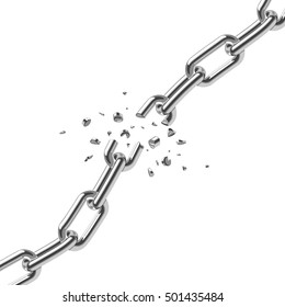 Broken steel chain links freedom vector concept. Disruption strong steel illustration