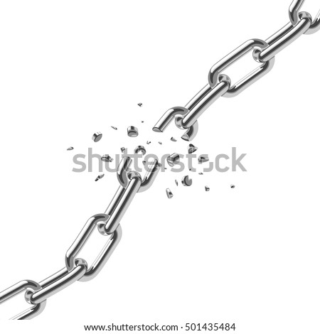 Broken steel chain links freedom vector concept. Disruption strong steel illustration