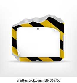 Broken stone with paper sheet on warning stripes. Vector icon. EPS10