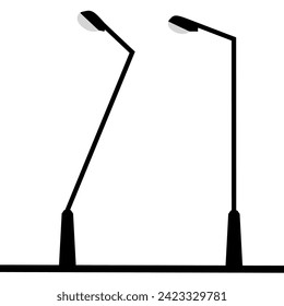 Broken street light pole looking tilted isolated on white background. Vector illustration