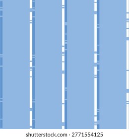 Broken Stripe Seamless Vector Pattern Two Tone Blue Vertical Lines Dashes Textile Print