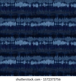 Broken Stripe Shibori Tie Dye Indigo Blue Texture Background. Bleached Handmade Resist Seamless Pattern. Cloth Effect Textile. Classic Japanese Or Indonesian All Over Print. Vector Repeat Tile Eps 10