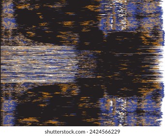 Broken Stripe Shibori Tie Dye Indigo Blue Texture Background. Bleached Handmade Resist  Pattern. Cloth Effect Textile. Classic Japanese or Indonesian All Over Print. Vector Repeat Tile Eps 10