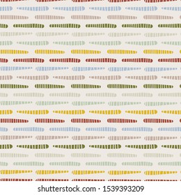 Broken  Stripe Texture Seamless Pattern. Thin Horizontal Lines Geo Background. Retro 1960s Style for Trendy Packaging, Textile, Wallpaper. Multicolor Geometric All Over Print in Vector Eps 10 Tile 