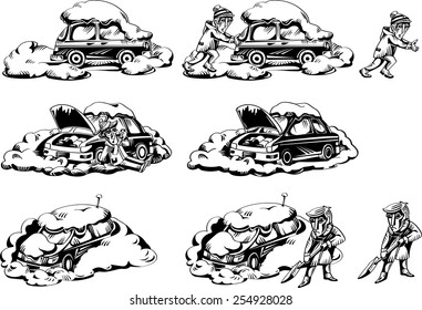 Broken, stuck car, winter