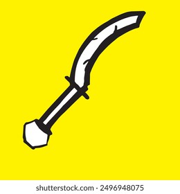 Espada rota, dibujada a mano con fondo amarillo.
