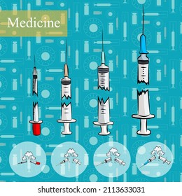 Broken Syringe Set Draw Vector