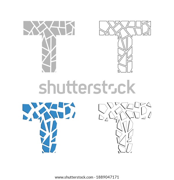 Broken T letter set of glass and pieces vector
logo illustration on white
background