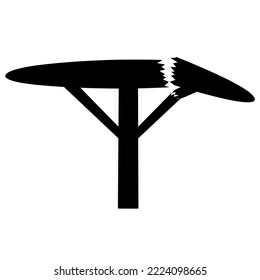 Broken table on a white background. The round table split in two. Great for weathered and old wood material logos. Vector illustration