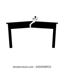 Broken table silhouette on white background. Wooden table that is no longer suitable for use. Vector illustration