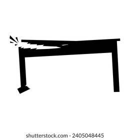Broken table vector silhouette on white background. Wooden table that is no longer suitable for use.