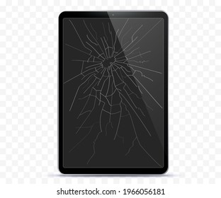Broken Tablet Computer Screen Vector Illustration With Transparent Background.