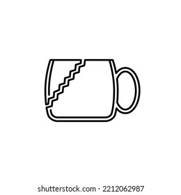 broken tea or coffee mug cup glass icon on white background. simple, line, silhouette and clean style. black and white. suitable for symbol, sign, icon or logo