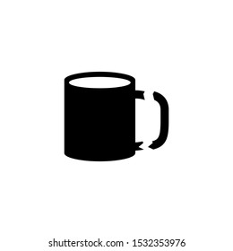 Broken Tea Cup, Destroy Porcelain Mug. Flat Vector Icon illustration. Simple black symbol on white background. Broken Tea Cup, Destroy Porcelain Mug sign design template for web and mobile UI element