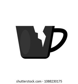Broken tea cup flat vector icon, Flat design of food, kitchen ware or delivery sign or recycling object.Black on white background, vector