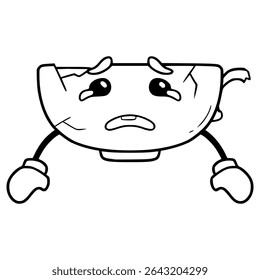 vetor de contorno de desenho à mão de ilustração de caracteres de xícara quebrada