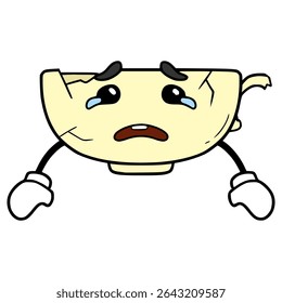 broken teacup character illustration hand drawn isolated vector