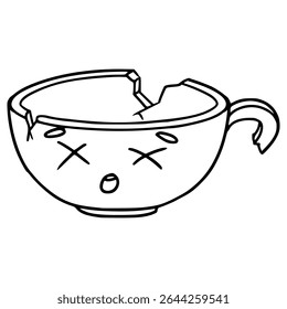 vetor de contorno de desenho à mão de ilustração de caracteres de xícara quebrada
