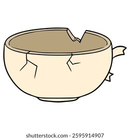 broken teacup illustration hand drawn isolated vector