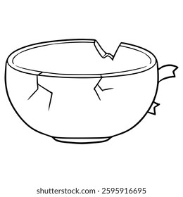broken teacup illustration hand drawn outline vector