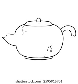 broken teapot illustration hand drawn outline vector