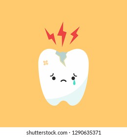 Broken teeth cartoon vector. character design. free space for text. copy space.