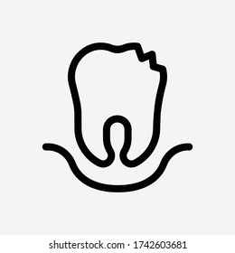 Broken Teeth Line Icon On White Background