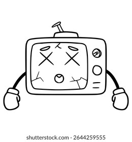 broken Television character illustration hand drawn outline vector