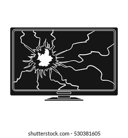 Broken television icon in black style isolated on white background. Trash and garbage symbol stock vector illustration.