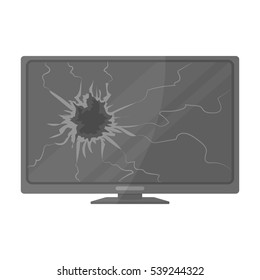 Broken television icon in monochrome style isolated on white background. Trash and garbage symbol stock vector illustration.