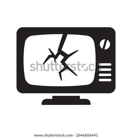 Broken television screen glyph icon for electronic waste disposal damaged monitor and obsolete technology garbage vector design vector solid glyph icon