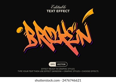 Estilo de graffiti con efecto de texto roto. Efecto de texto editable con capas de color Street Art Theme.