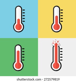 Broken thermometer ( Fever ) ( Overheat ) ( Flat design )