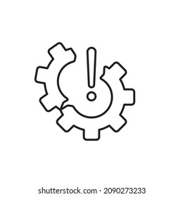 Broken Thin Line Gear Wheel Icon Like Failure System. Flat Linear Trend Modern Fault Or Disruption Logotype Graphic Stroke Design Isolated On White Background. Concept Of Repair Or Maintenance Symbol