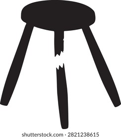 Broken three legged wooden stool outline silhouette vector