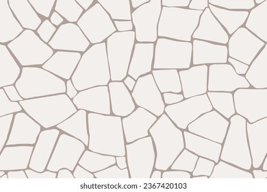 Broken tile mosaic, seamless pattern. Beige tiles, real wall or brick, vector seamless with texture background. Abstract wallpaper in an irregularly shaped bathroom.