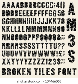 Broken tiles (trencadis) typeset with different solutions for each type