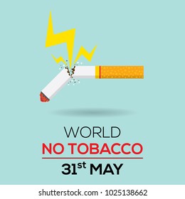 Broken tobacco or cigarette quit smoking concept. Thunderbolt to tobacco. World no tobacco day flat design illustration vector.