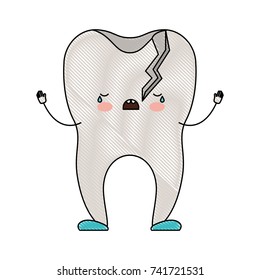broken tooth cartoon in colored crayon silhouette vector illustration