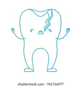 broken tooth cartoon in degraded green to blue color contour vector illustration
